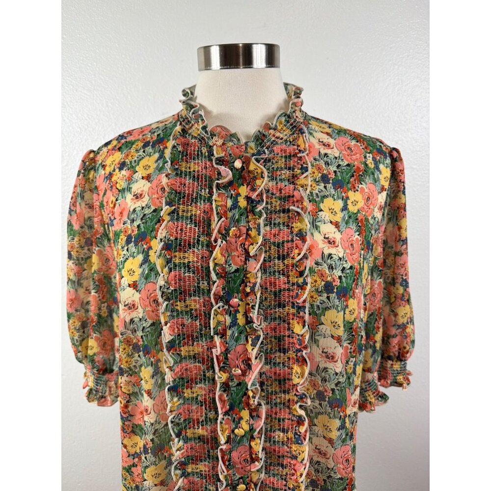 Sézane Noah Floral Ruffled Blouse in Jardin Pastel Size FR 44/US 12 - Picture 8 of 16